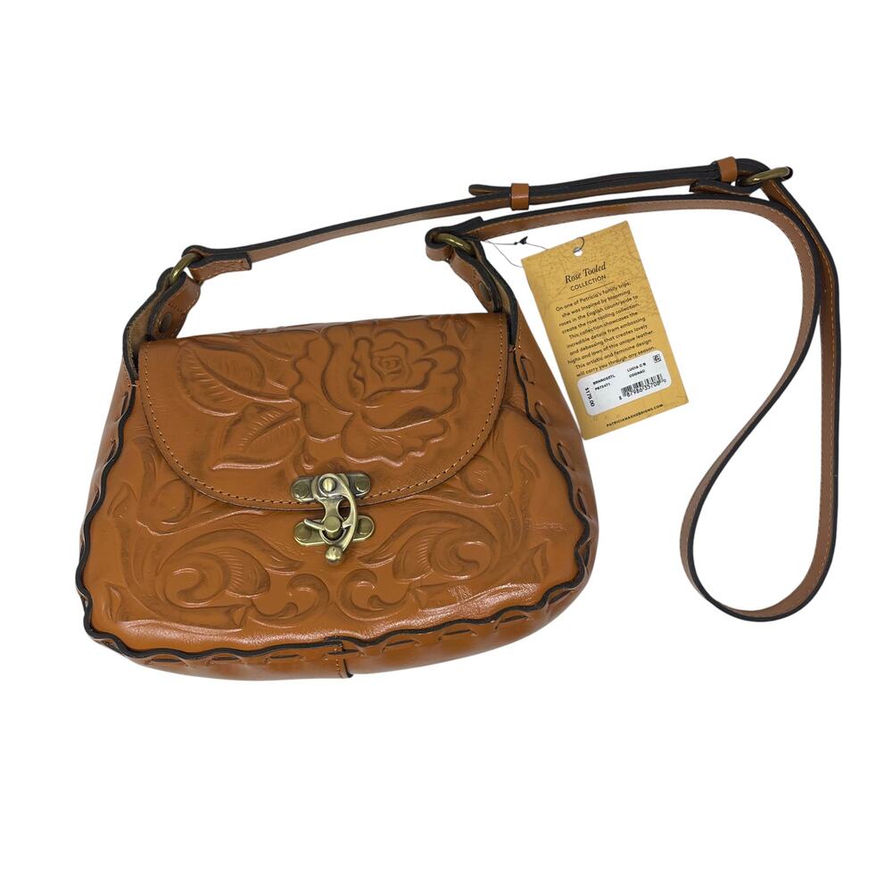 NWT Patricia Nash Brown Rose Tooled Leather - Cognac - Lucia Crossbody